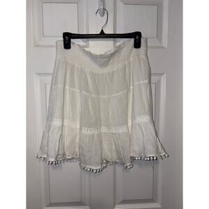 Old Navy white crepe skirt linen blend crochet trim boho size large blue gray